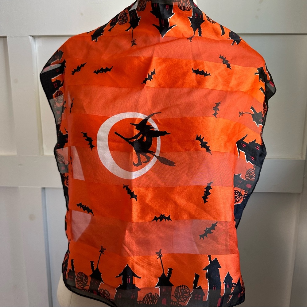Halloween Witch Scarf_ Orange And Black Scarf 20 X 20